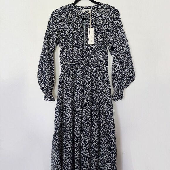 LACAUSA Size S Dama Dress  Blue Magic Mushroom Keyhole Tie Neck Drawstring Waist - Picture 4 of 6